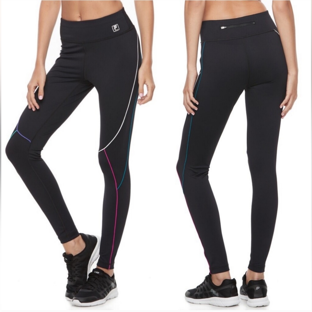 EUC Fila Sport Multicolor Piped Running Leggings, High Rise, Medium